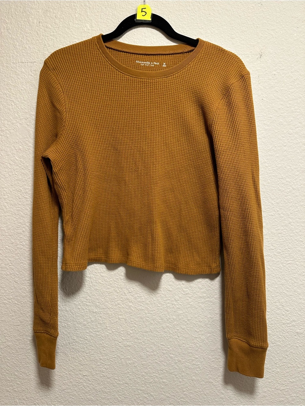 Abercrombie & Fitch Mustard Waffle Knit Cropped Long Sleeve Top